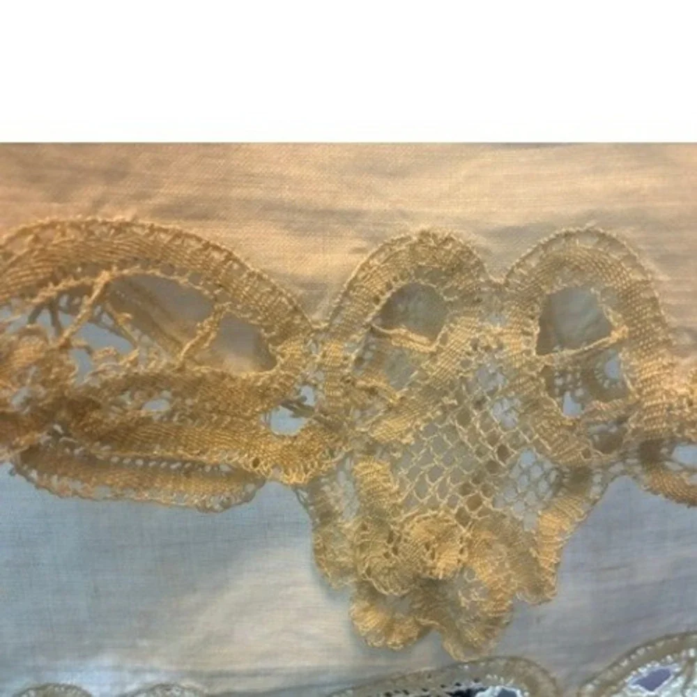 Vintage Tablecloth 152x70 White Excellent Lace Linen Embroidered